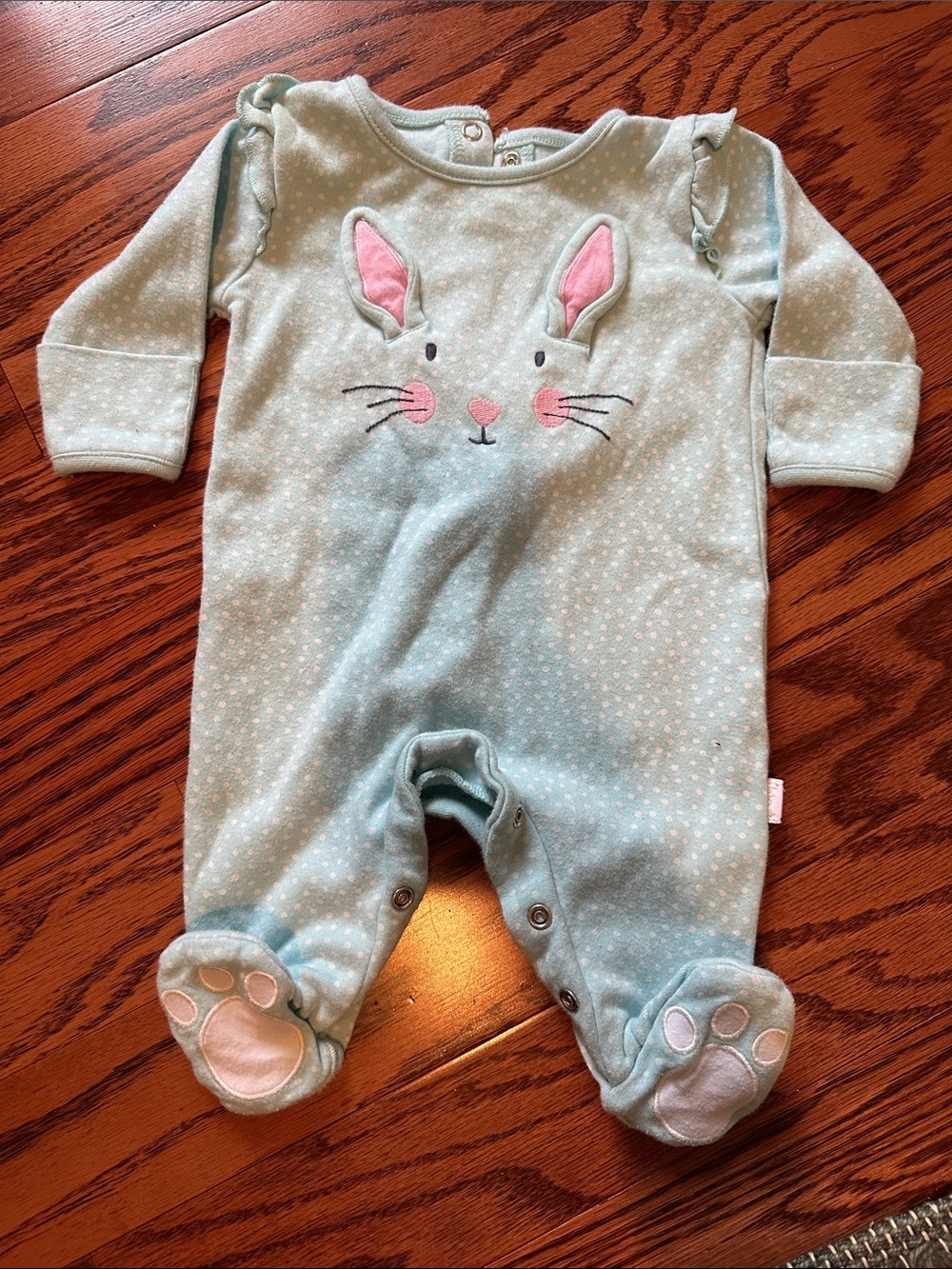JoJo Maman Bebe Mint Bunny Footed One-Piece
